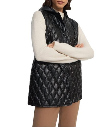 Theory Clairene Quilted Faux Leather Hooded Vest - Black
