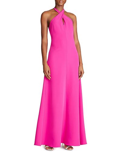 Halston Gabriela Crepe Halter Evening Dress - Pink