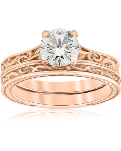 Pompeii3 1ct Diamond Solitaire Vintage Engagement Ring Wedding Band - Metallic