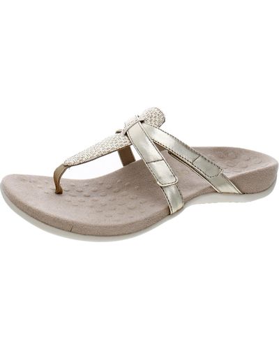 Vionic Karley Leather Thong Slide Sandals - Gray