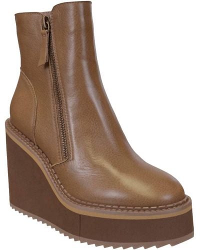 Naked Feet Elevated Leather Wedge Booties - Brown