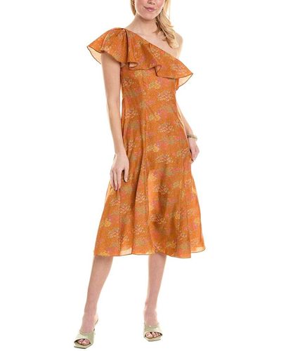 Rebecca Taylor Isabelle Silk Midi Dress - Orange