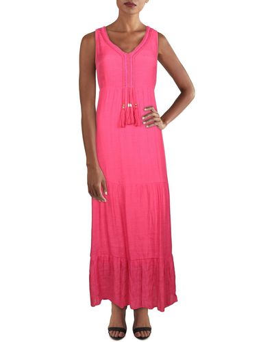 Fever Embroidered Maxi Fit & Flare Dress - Pink