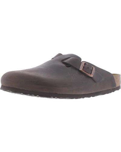 Birkenstock Boston Leather Slip On Mule Sandals - Brown