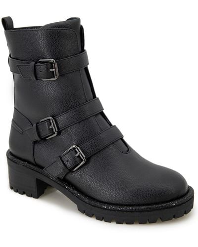Kenneth Cole Tate Faux Leather Rhinestone Motorcycle Boots - Black