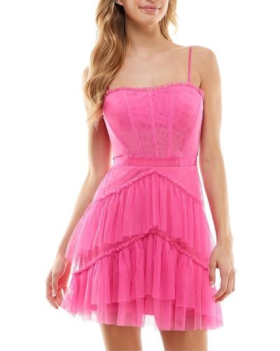 City Studios Juniors Tiered Ruffled Cocktail And Party Dress - Pink