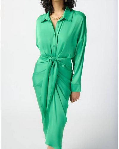 Joseph Ribkoff Tie Front Satin Blouse Dress - Green