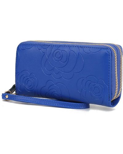 MKF Collection by Mia K Ellie Genuine Leather Flower-embossed Wristlet Wallet By Mia K. - Blue