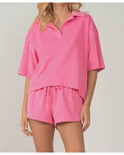Elan Tabitha Terry Cloth Top - Pink