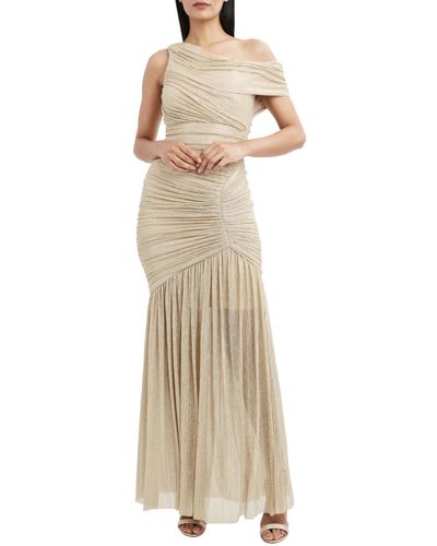 BCBGMAXAZRIA Lillian Metallic One Shoulder Evening Dress - Natural