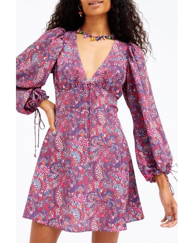 For Love & Lemons Tonya Open-back Long Sleeve Mini Dress - Purple