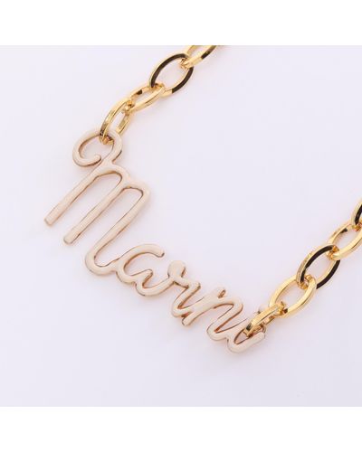 Marni Logo Chain Necklace Gp Gold Off - Pink