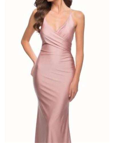 La Femme Jersey Long Open Back Dress - Pink