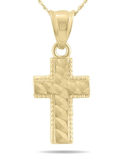 Monary 10k Gold Beaded Inlay Cross Pendant Necklace With 18 Inch Chain - Yellow