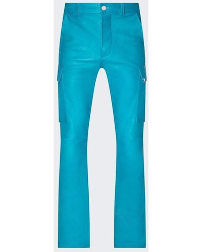 Amiri Leather Cargo Flare Pants Teal - Blue