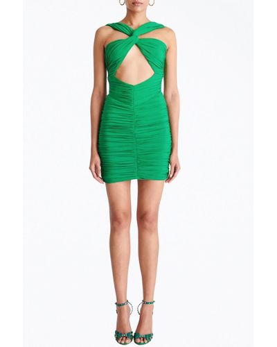 Ronny Kobo Viv Cutout Ruched Slinky Jersey Mini Dress - Green