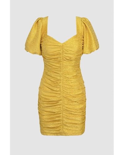 Adelyn Rae Nissa Puff Sleeve Jacquard Dress - Yellow