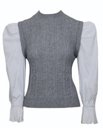 Lucy Paris Clare Bubble Sleeve Top In Gray - Blue