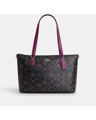 COACH Gallery Tote In Signature Canvas With Country Floral Print - Black
