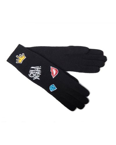 Portolano Cashmere Gloves With Leather Patches - Black