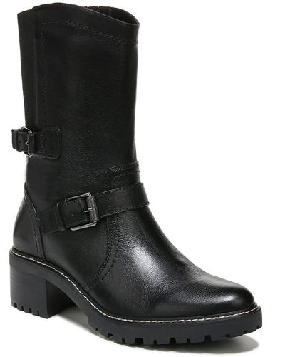 Naturalizer Talon Leather Motorcycle Mid-calf Boots - Black