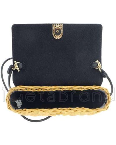 Furla Diamante Basket Weave Leather Mini Crossbody Bag Nero Os - Blue