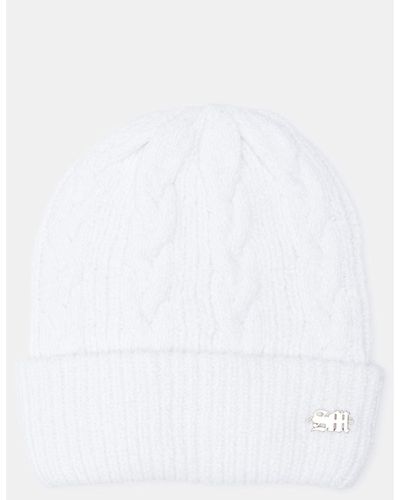 Steve Madden Chenille Cable Knit Beanie Ivory - White