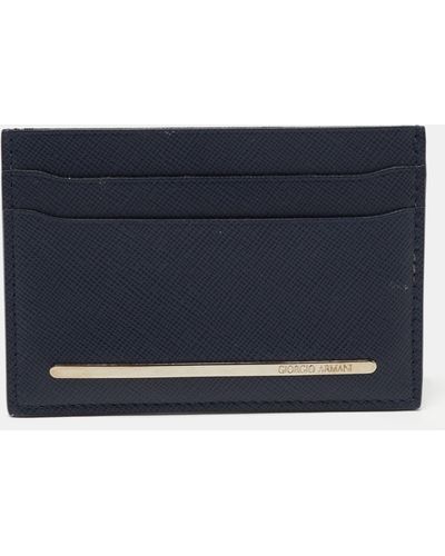 Giorgio Armani Navy Leather Card Holder - Blue