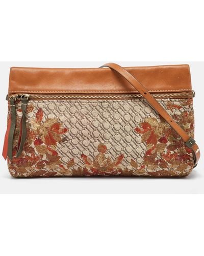 CH by Carolina Herrera Signature Canvas And Leather Strap Clutch - Brown