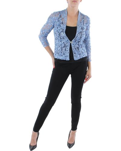 Jessica Howard Lace Sheer One-button Blazer - Blue