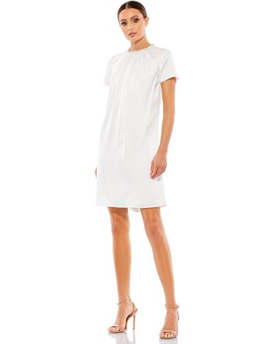 Ieena for Mac Duggal Rhinestone Embellished Neckline Shift Dress - White