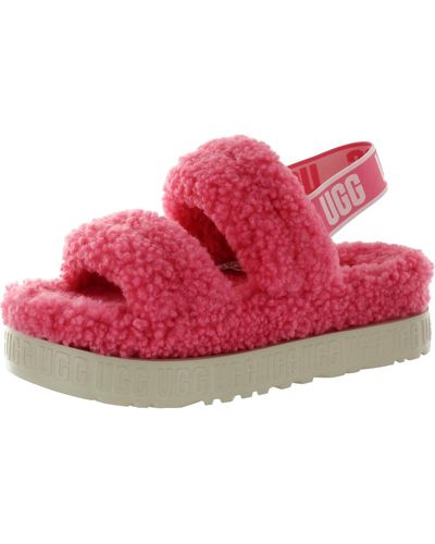UGG Oh Yeah Shearling Open Toe Slip-on Slippers - Pink