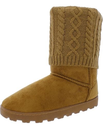 C&C California Cozy Faux Suede Knit Mid-calf Boots - Brown