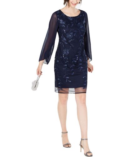 Connected Apparel Sequined Short Cocktail And Party Dress - Blue