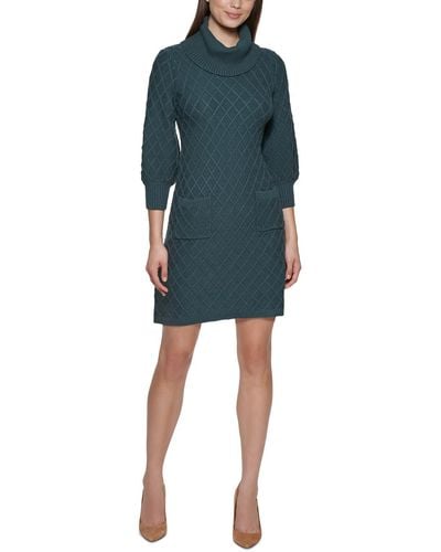 Jessica Howard Cable Knit Turtleneck Sweaterdress - Blue