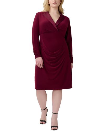 Adrianna Papell Plus Notch Collar Midi Cocktail And Party Dress - Red