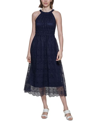 Calvin Klein Lace Halter Midi Dress - Blue