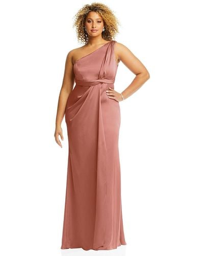 Dessy Collection One-shoulder Draped Twist Empire Waist Trumpet Gown - Red