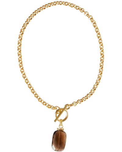 Misook Handmade Smokey Topaz Pendant toggle Chain Necklace - Metallic