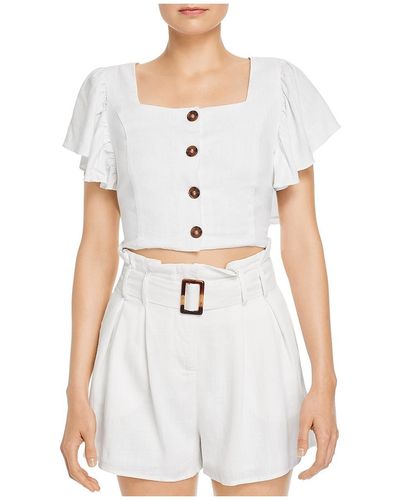 Charlie Holiday Bayview Bell Sleeve Button Front Crop Top - White