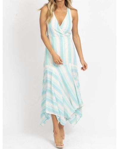 Olivaceous Striped Wrap Maxi Dress - Blue