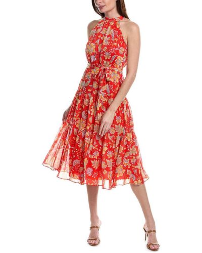 Nanette Lepore Yin Shadow Stripe Midi Dress - Red