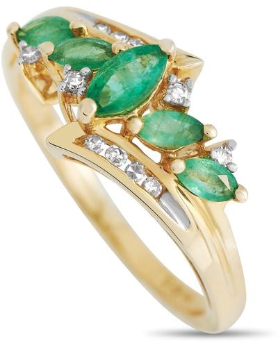Non-Branded Lb Exclusive 14k Yellow 0.09ct Diamond And Emerald Ring Rc4-12052yem - Metallic