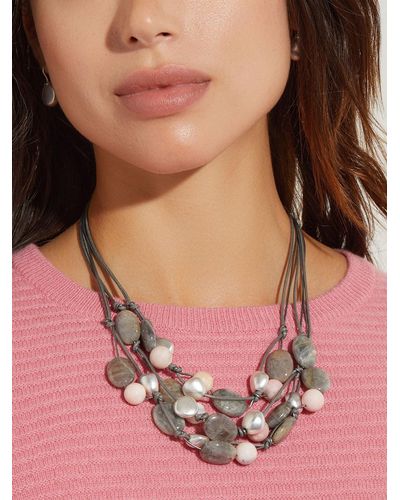 Misook Multi-cord Pink Opal And Stone Pebble Necklace