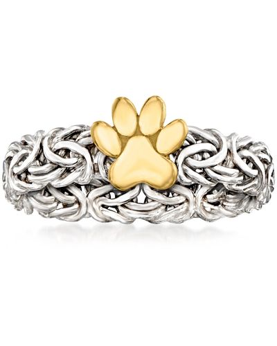 Ross-Simons Sterling Silver And 14kt Yellow Paw Print Byzantine Ring - Metallic