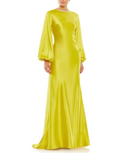 Ieena for Mac Duggal Satin Embellished Evening Dress - Yellow
