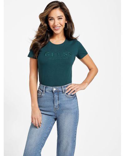 Guess Factory Lizza Embroidered Logo Tee - Blue