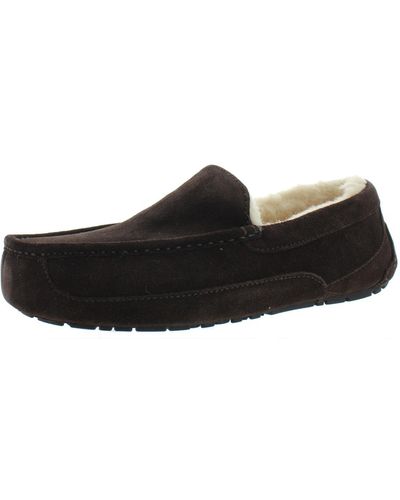 UGG Ascot Suede Shearling Moccasin Slippers - Black