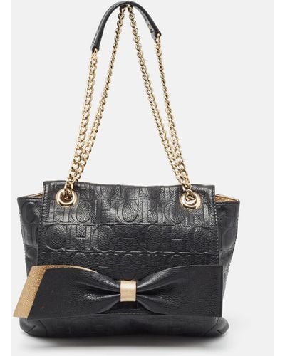 CH by Carolina Herrera Monogram Leather Audrey Shoulder Bag - Black