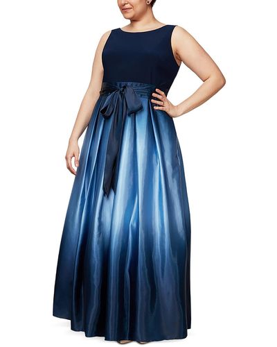 SLNY Plus Satin Sleeveless Formal Dress - Blue